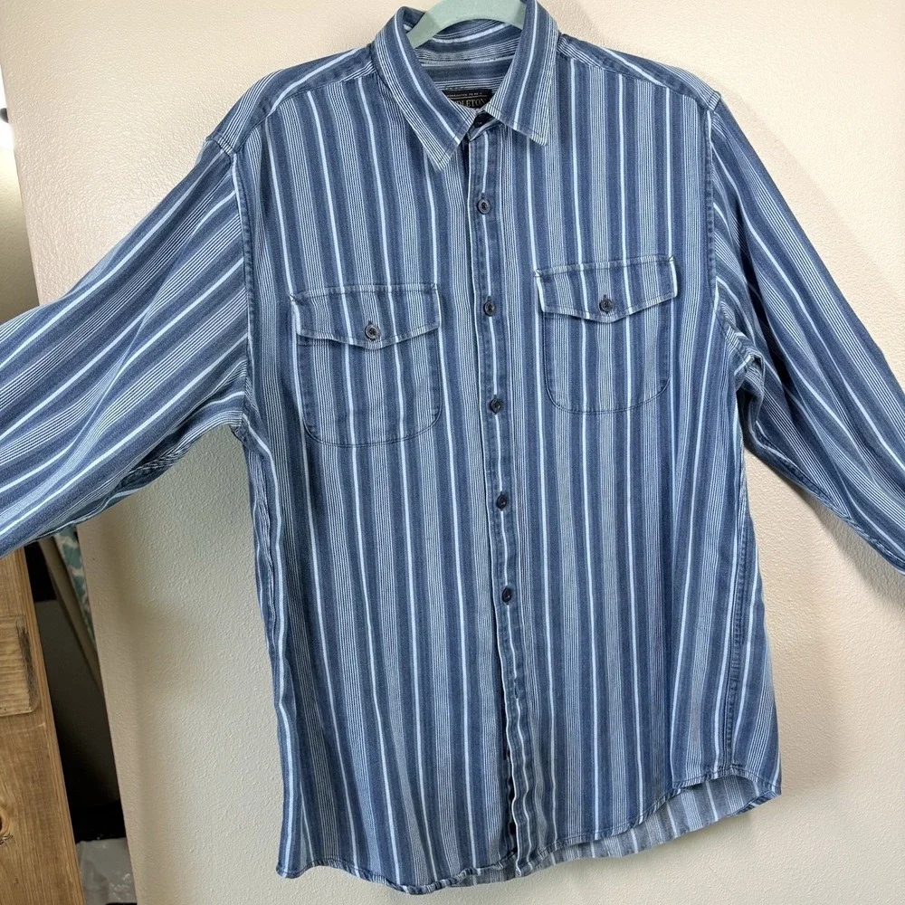 Pendleton Mens Sz L  Long‎ Sleeve Button Up Down Blue Striped Shirt 100% Cotton